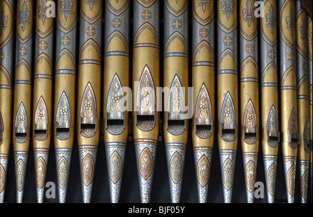 Organ pipes, St. Peter`s Church, Barford, Warwickshire, England, UK Stock Photo